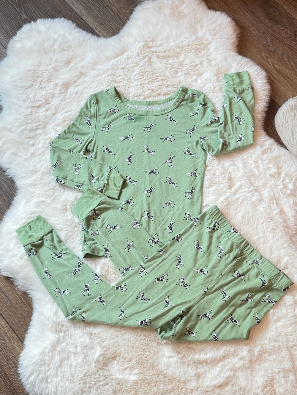 Little Me Bamboo Snug Fit Green PJ Set with Zebra Motif 4T